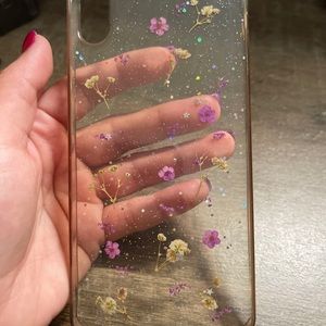 Clear Silicone Sparkle & Flower Phone Case